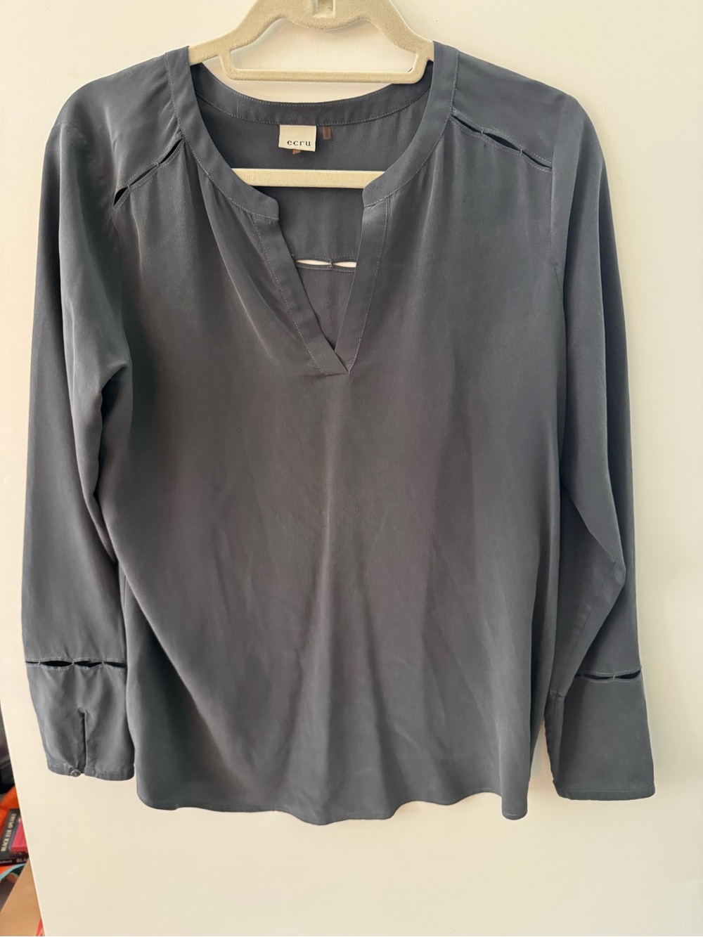Ecru Women's Charcoal V-Neck Long-Sleeve Silk Blouse